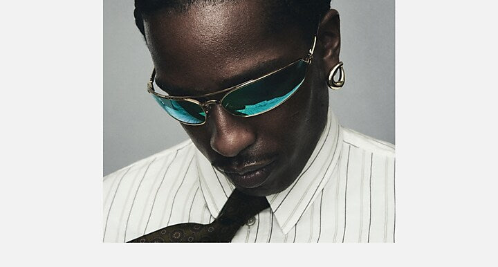 Ray-Ban RB3930 LIMITED BY A$AP ROCKY Arista Gold with Light Green/Blue Solid Color - Mirror lenses - On model