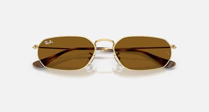 Ray-Ban RB3947 Arista Gold with Brown Solid Color lenses - Closed Front