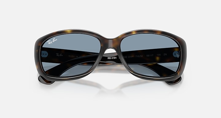 Ray-Ban JACKIE OHH Light Havana with Blue Solid Color lenses - Closed Front