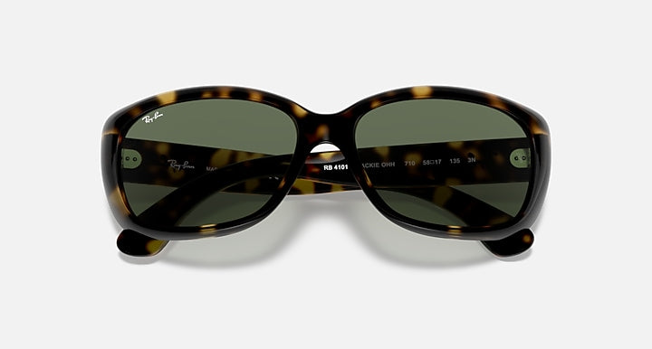 Ray-Ban JACKIE OHH Light Havana with Green Solid Color lenses - Closed Front