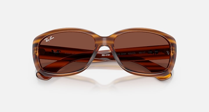 Ray-Ban JACKIE OHH Striped Red Havana with Red Solid Color lenses - Closed Front