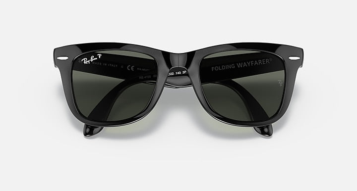 Ray-Ban WAYFARER FOLDING CLASSIC Black with G-15 Green Polarized Solid Color lenses - Closed Front