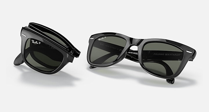 Ray-Ban WAYFARER FOLDING CLASSIC Black with G-15 Green Polarized Solid Color lenses - Folding Group