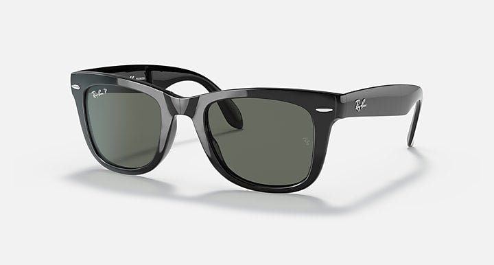 Ray-Ban WAYFARER FOLDING CLASSIC Black with G-15 Green Polarized Solid Color lenses - Quarter