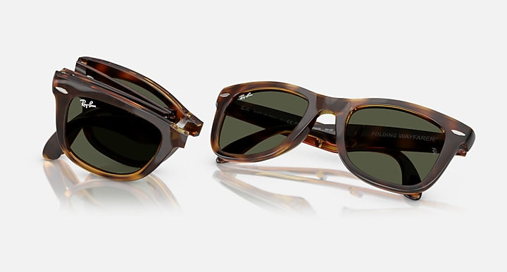 Ray-Ban WAYFARER FOLDING CLASSIC Havana with Green Solid Color lenses - Folding Group