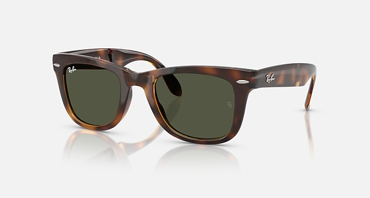 Ray-Ban WAYFARER FOLDING CLASSIC Havana with Green Solid Color lenses - Quarter