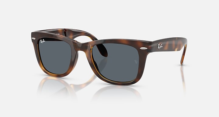 Ray-Ban WAYFARER FOLDING CLASSIC Havana with Blue Solid Color lenses - Quarter