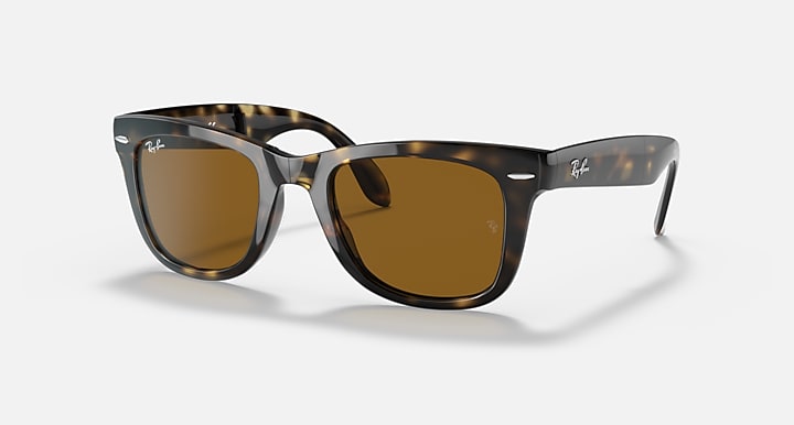 Ray-Ban WAYFARER FOLDING CLASSIC Light Havana with B-15 Brown Solid Color lenses - Quarter