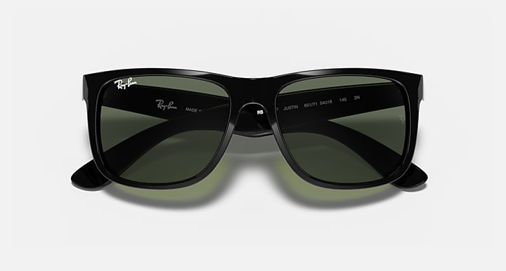 Ray-Ban JUSTIN CLASSIC Black with G-15 Green Solid Color lenses - Closed Front