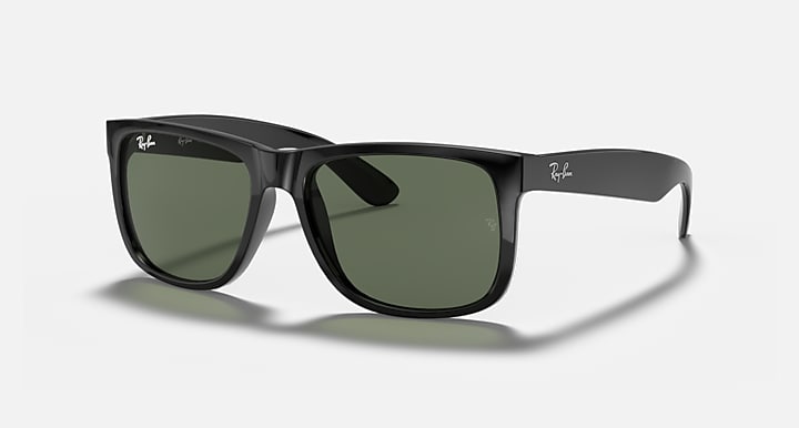 Ray-Ban JUSTIN CLASSIC Black with G-15 Green Solid Color lenses - Quarter
