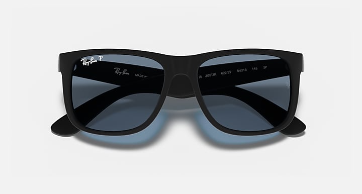 Ray-Ban JUSTIN CLASSIC Rubber Black; Black with Dark Blue Polarized Solid Color lenses - Closed Front