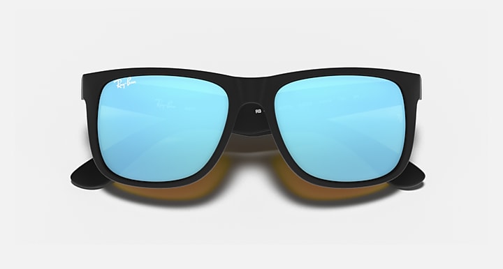 Ray-Ban JUSTIN COLOR MIX Rubber Black; Black with Blue Mirror Solid Color - Mirror lenses - Closed Front