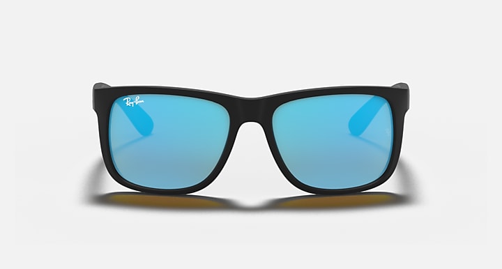 Ray-Ban JUSTIN COLOR MIX Rubber Black; Black with Blue Mirror Solid Color - Mirror lenses - Front