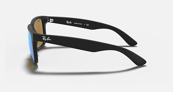 Ray-Ban JUSTIN COLOR MIX Rubber Black; Black with Blue Mirror Solid Color - Mirror lenses - Lateral
