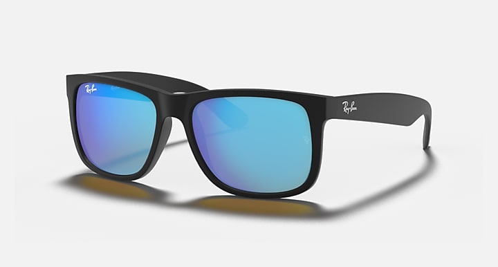 Ray-Ban JUSTIN COLOR MIX Rubber Black; Black with Blue Mirror Solid Color - Mirror lenses - Quarter