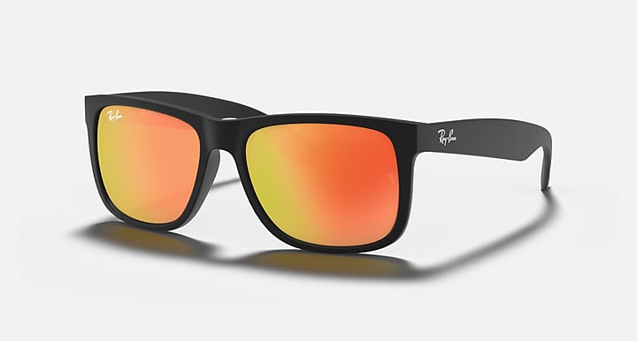 Ray-Ban JUSTIN COLOR MIX Rubber Black; Black with Red Mirror Solid Color - Mirror lenses - Quarter