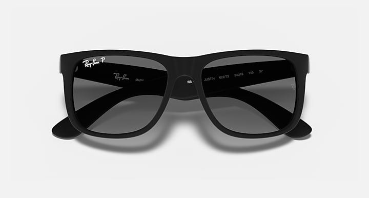 Ray-Ban JUSTIN CLASSIC Rubber Black; Black with Light Grey Polarized Gradient lenses - Closed Front