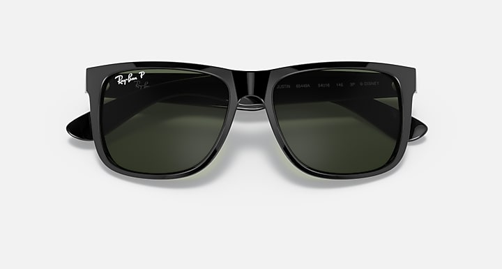 Ray-Ban RB4165 JUSTIN MICKEY D20 Black; Mickey Mouse with Polarized Dark Green Solid Color lenses - Closed Front