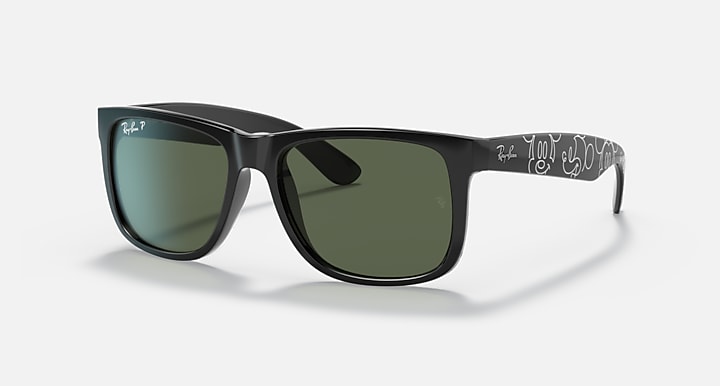 Ray-Ban RB4165 JUSTIN MICKEY D20 Black; Mickey Mouse with Polarized Dark Green Solid Color lenses - Quarter