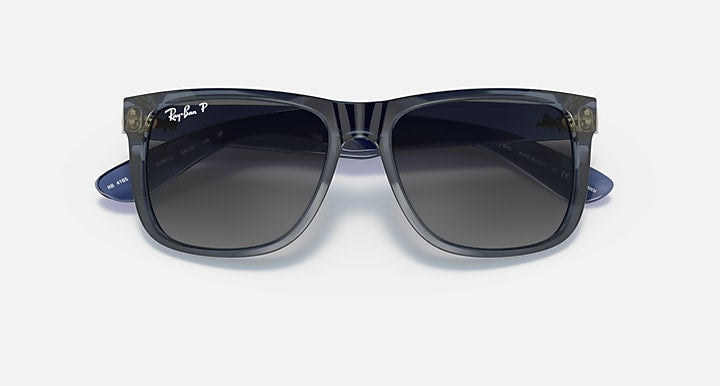 Ray-Ban JUSTIN CLASSIC Transparent Blue with Grey Polarized Gradient lenses - Closed Front