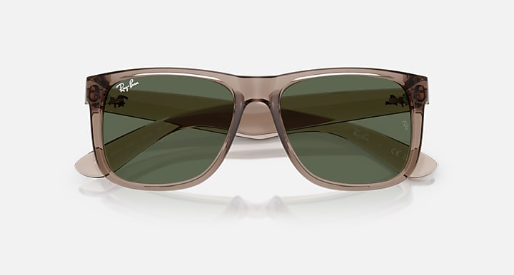 Ray-Ban JUSTIN CLASSIC Transparent Brown with Dark Green Solid Color lenses - Closed Front