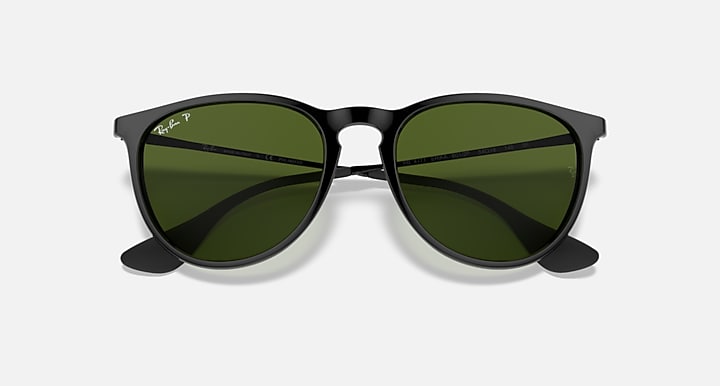 Ray-Ban ERIKA CLASSIC Black with G-15 Green Polarized Solid Color lenses - Closed Front
