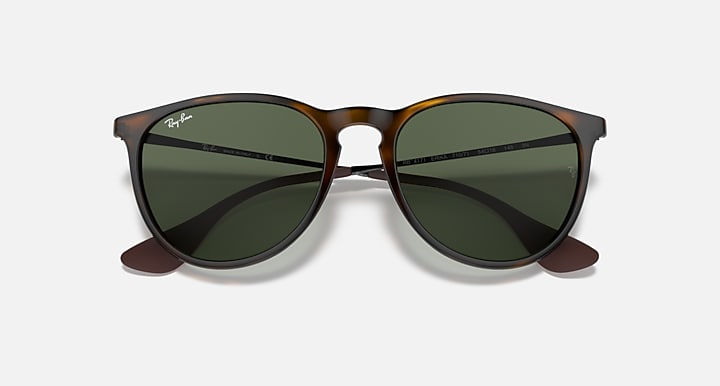 Ray-Ban ERIKA CLASSIC Light Havana with G-15 Green Solid Color lenses - Closed Front