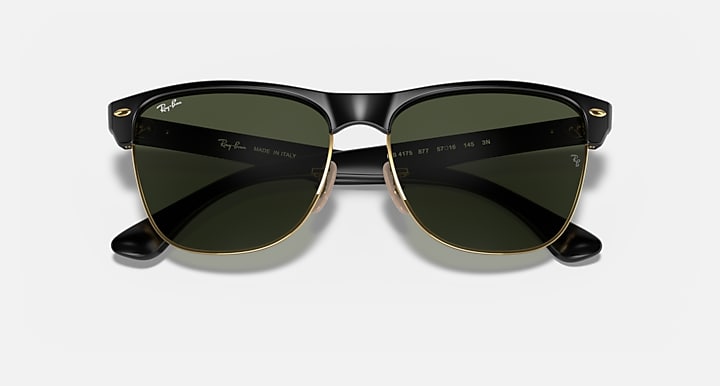 Ray-Ban CLUBMASTER OVERSIZED Black On Gold with G-15 Green Solid Color lenses - Closed Front