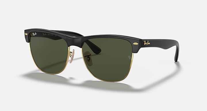 Ray-Ban CLUBMASTER OVERSIZED Black On Gold with G-15 Green Solid Color lenses - Quarter