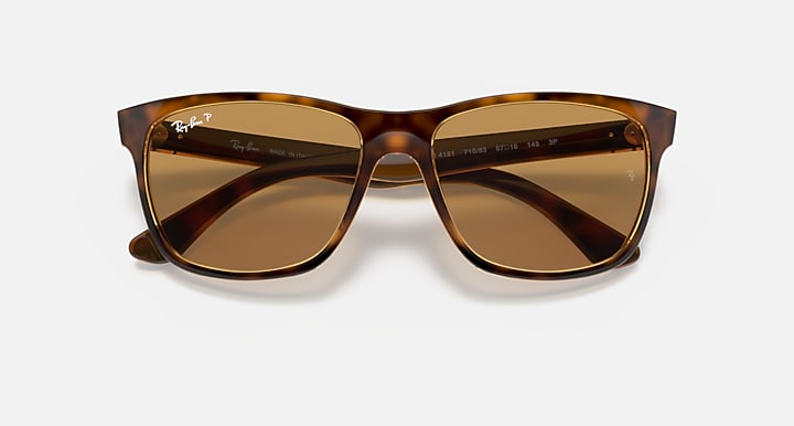Ray-Ban RB4181 Light Havana with Brown Polarized Solid Color lenses - Closed Front