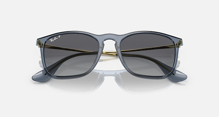 Ray-Ban CHRIS Transparent Blue; Gold with Grey Polarized Gradient lenses - Closed Front