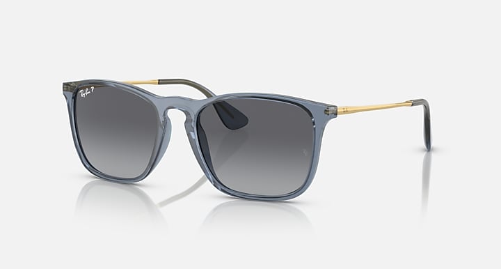 Ray-Ban CHRIS Transparent Blue; Gold with Grey Polarized Gradient lenses - Quarter