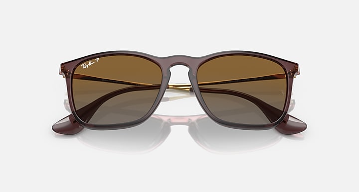 Ray-Ban CHRIS Transparent Brown; Gold with Brown Polarized Gradient lenses - Closed Front