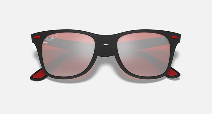 Ray-Ban RB4195M SCUDERIA FERRARI COLLECTION POLARIZED+ LENSES Black with Purple Mirror Silver Polarized+ Polarized+ lenses - Closed Front