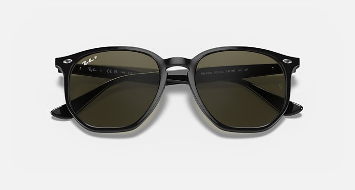 Ray-Ban RB4306 Black with G-15 Green Polarized Solid Color lenses - Closed Front