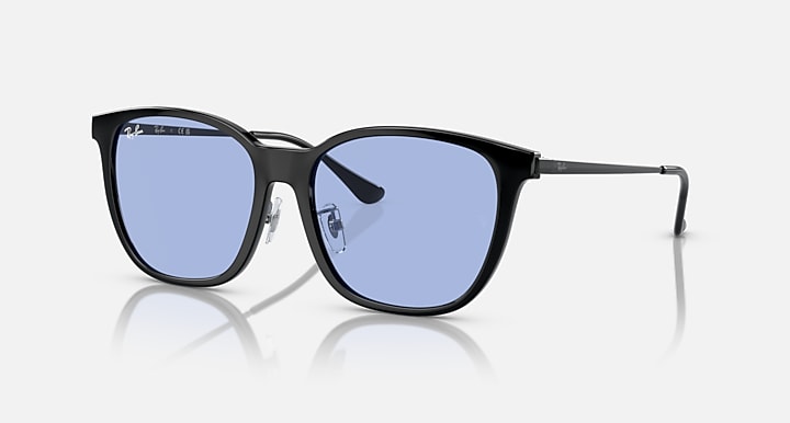 Ray-Ban RB4333D Black with Blue Solid Color lenses - Quarter
