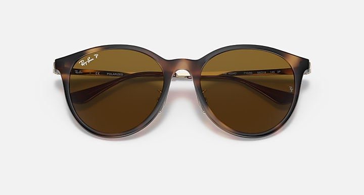 Ray-Ban RB4334D Light Havana; Gold with Brown Polarized Solid Color lenses - Closed Front