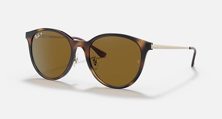 Ray-Ban RB4334D Light Havana; Gold with Brown Polarized Solid Color lenses - Quarter