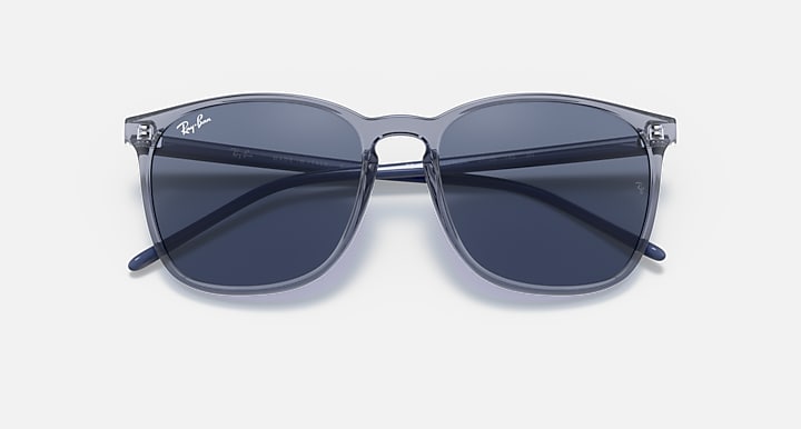 Ray-Ban RB4387 Transparent Blue with Dark Blue Solid Color lenses - Closed Front