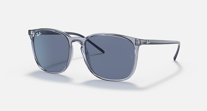 Ray-Ban RB4387 Transparent Blue with Dark Blue Solid Color lenses - Quarter
