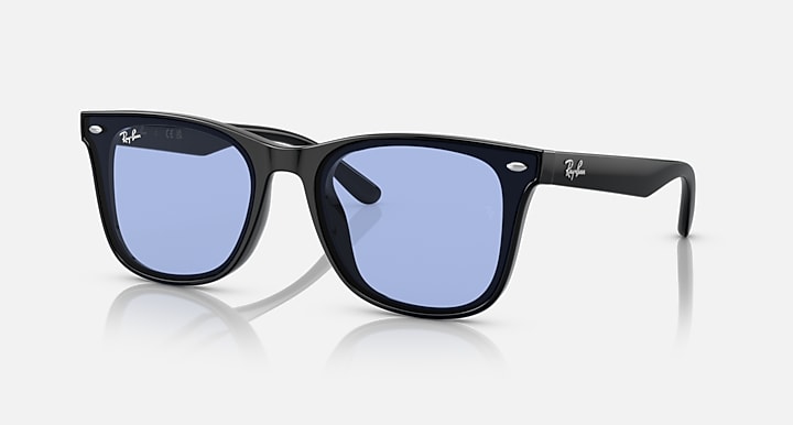Ray-Ban RB4391D Black with Blue Solid Color lenses - Quarter