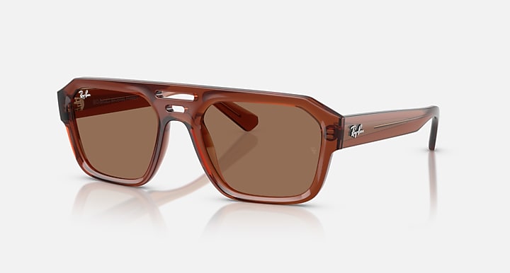 Ray-Ban CORRIGAN BIO-BASED FALL LIMITED Transparent Brown with Dark Brown Solid Color lenses - Quarter