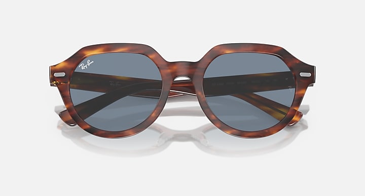 Ray-Ban GINA Striped Havana with Blue Solid Color lenses - Closed Front