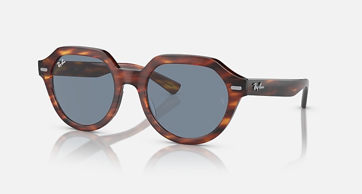 Ray-Ban GINA Striped Havana with Blue Solid Color lenses - Quarter