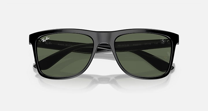 Ray-Ban RB4413M SCUDERIA FERRARI COLLECTION Black with Dark Green Solid Color lenses - Closed Front