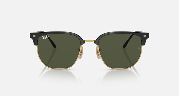 Ray-Ban NEW CLUBMASTER Black On Gold with Green Solid Color lenses - Front