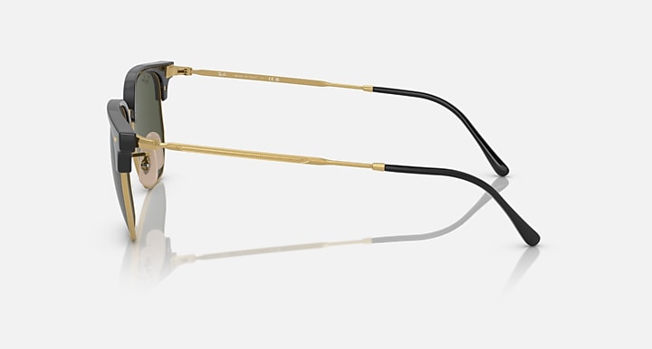 Ray-Ban NEW CLUBMASTER Black On Gold with Green Solid Color lenses - Lateral