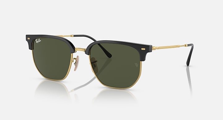 Ray-Ban NEW CLUBMASTER Black On Gold with Green Solid Color lenses - Quarter