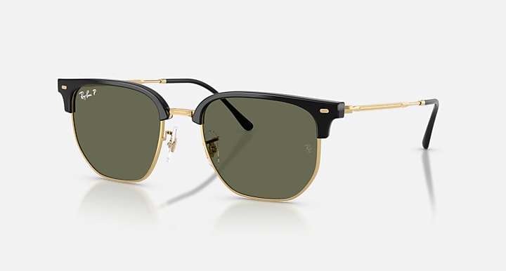 Ray-Ban NEW CLUBMASTER Black On Arista; Arista with Polarized Green Solid Color lenses - Quarter