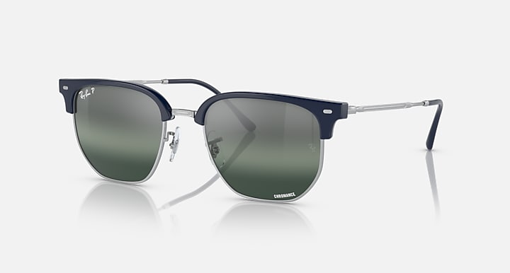 Ray-Ban NEW CLUBMASTER POLARIZED+ LENSES Blue On Silver; Silver with Silver/Blue Polarized+ Polarized+ lenses - Quarter